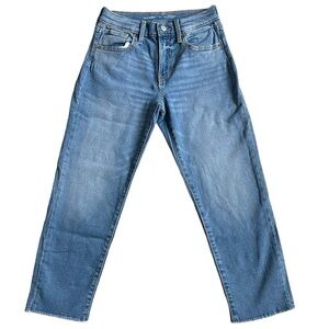 Old Navy OG Straight High Rise Jeans Girls Size 10 Cut-off Blue Medium Wash